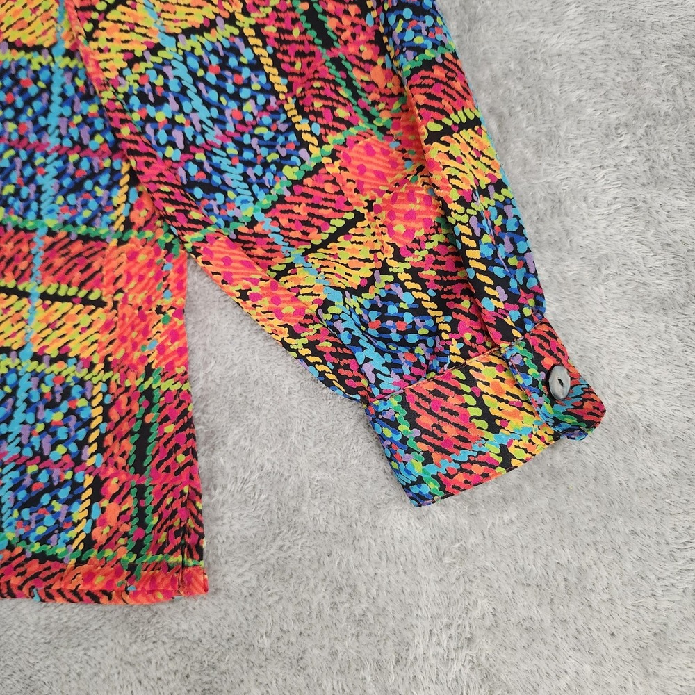 La Chine Classic Shirt Womens 12 Multicolor Geometric Print Blouse 90s Vintage - Picture 8 of 11